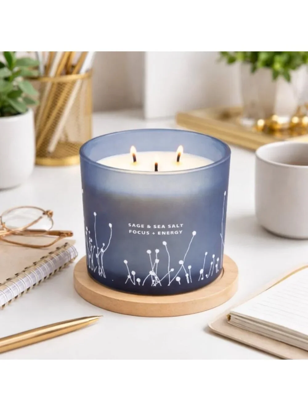 Large White Sage & Sea Salt 3-Wick Soy Candle - Aromatherapy for Cleansing